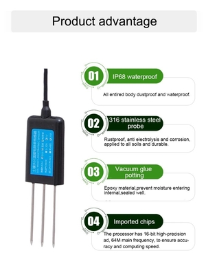 VWC Conductividad de humedad a temperatura EC Proba de 70 mm de longitud para ensayo de humedad del suelo