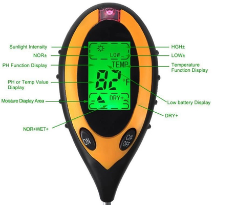 Pantalla LCD digital 4 en 1 medidor de pH del suelo con prueba de luz solar de temperatura y humedad