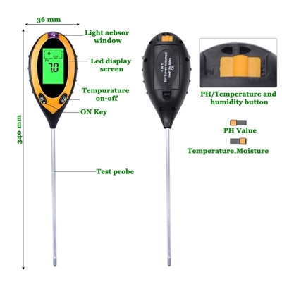 Pantalla LCD digital 4 en 1 medidor de pH del suelo con prueba de luz solar de temperatura y humedad
