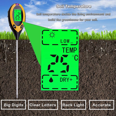 Pantalla LCD digital 4 en 1 medidor de pH del suelo con prueba de luz solar de temperatura y humedad