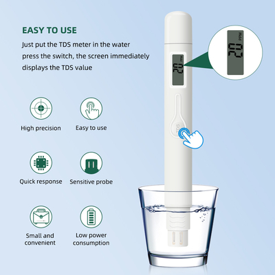 Medidor de TDS de alta precisión tipo pluma de un botón 0-9990ppm Rango de medición ± 2% de precisión