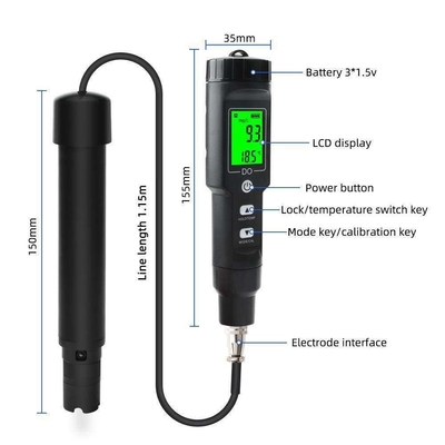 Display LCD Medidor de oxígeno disuelto Temperatura del agua D.O. Tester para análisis de acuicultura